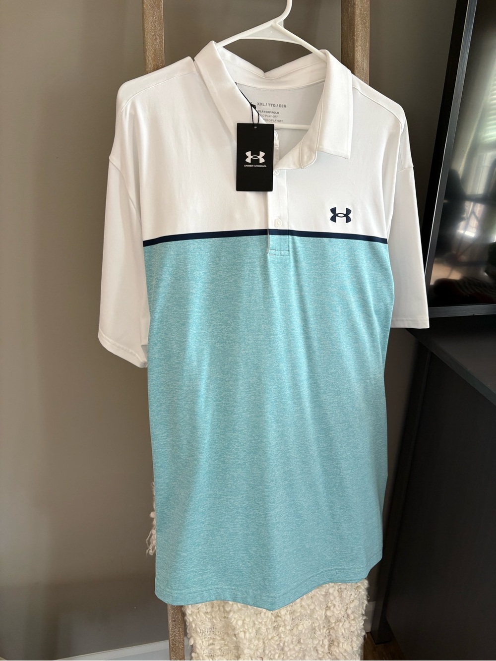 Under Armour Men’s White & Light Aqua Contrast Polo